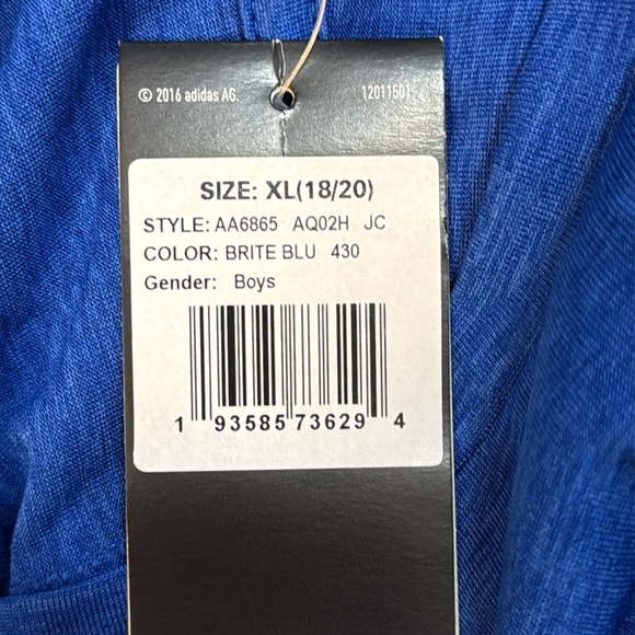 Adidas Climalite NWT Bright Blue Logo Boys XL Short Sleeve Shirt - Picture 5 of 6